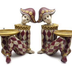 Santini Italy Pillar Candle Holders/ Harlequin Centerpiece/ Table Decor